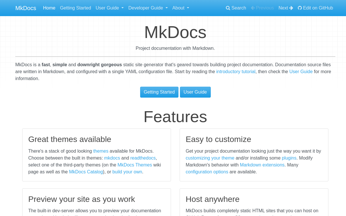MkDocs 官网首屏