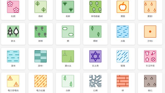 GIS地图SVG矢量图标库｜114个市政管网设施标注图标，燃气热力/公共设施/建筑地标，无损缩放，支持动态换色